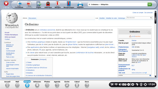 La page wikipédia intitulée "Ordissimo" apparaît.