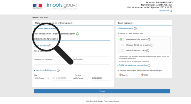 changer adresse mail impot