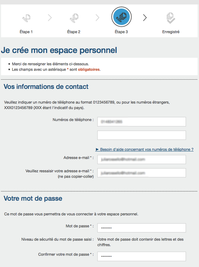 renseigner ses informations de contacts