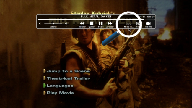 Vue sur le DVD, afin de positionner à nouveau la barre de menu en bas, je clique sur le bouton "Mettre en bas".