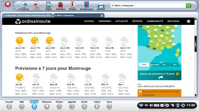 Vue sur la page internet Météo, je peux voir les prévisions météorologiques des jours suivants