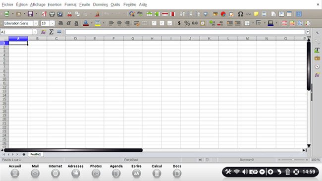 Page d'accueil de LibreOffice Calc