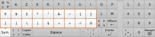 clavier virtuel avec les caractères spéciaux