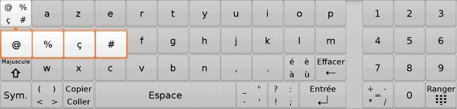 clavier virtuel avec les caractères particuliers